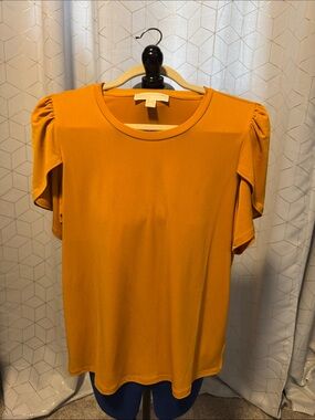 Michael Kors Women's Yellow/Orange Puff Sleeve Top